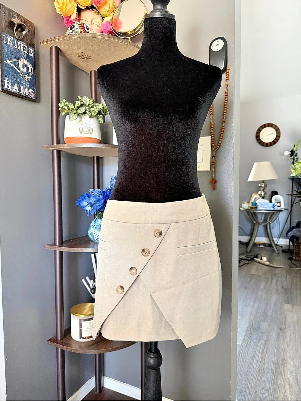 Fashion Nova Wrap Front Mini Skirt in Cream Size Large NWT
